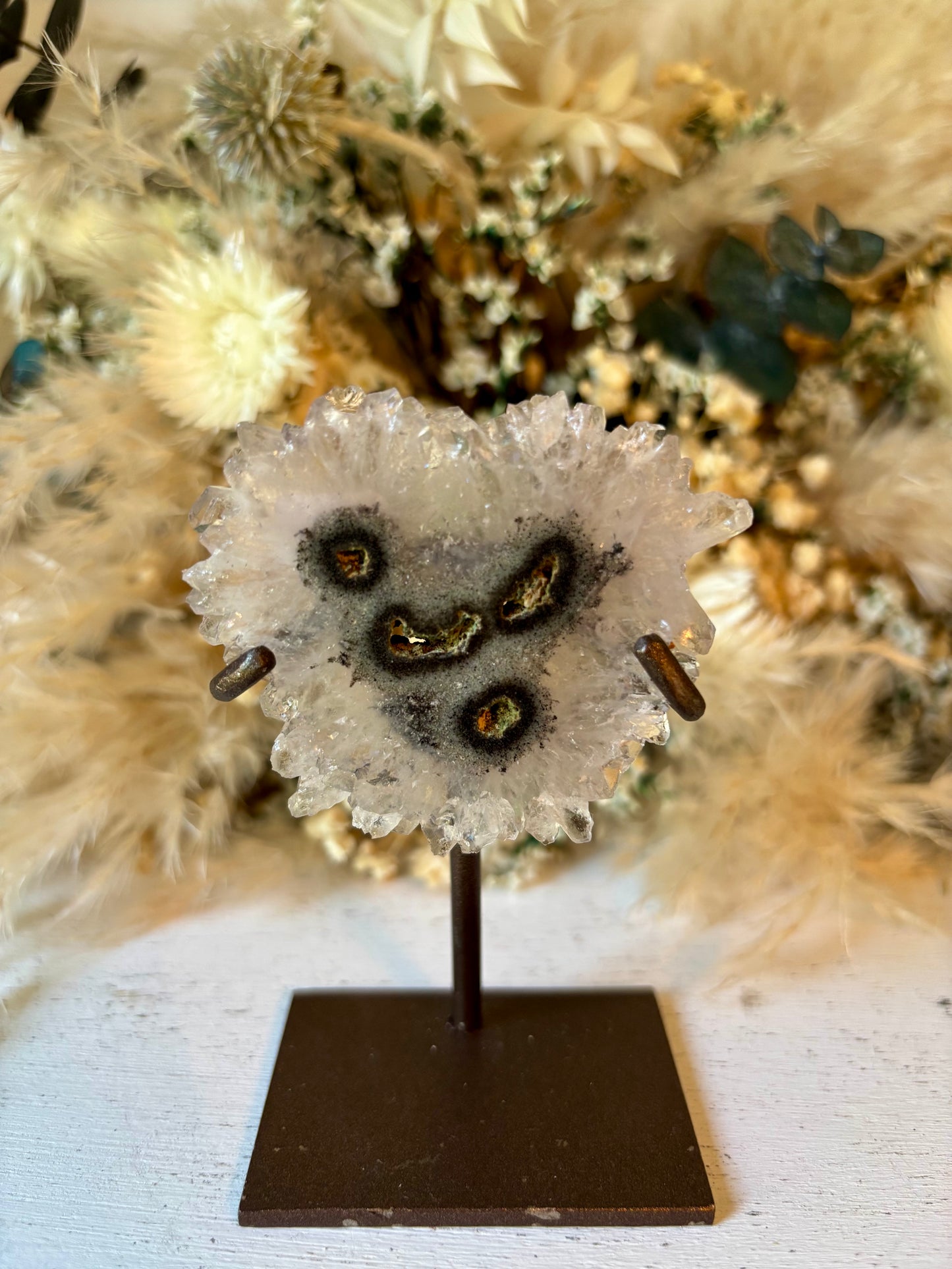 Amethyst stalactite flower in custom stand from Uruguay
