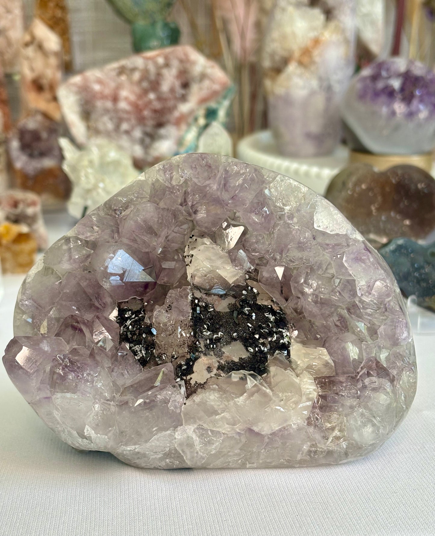 Amethyst statement free form with calcite and hematite inclusions