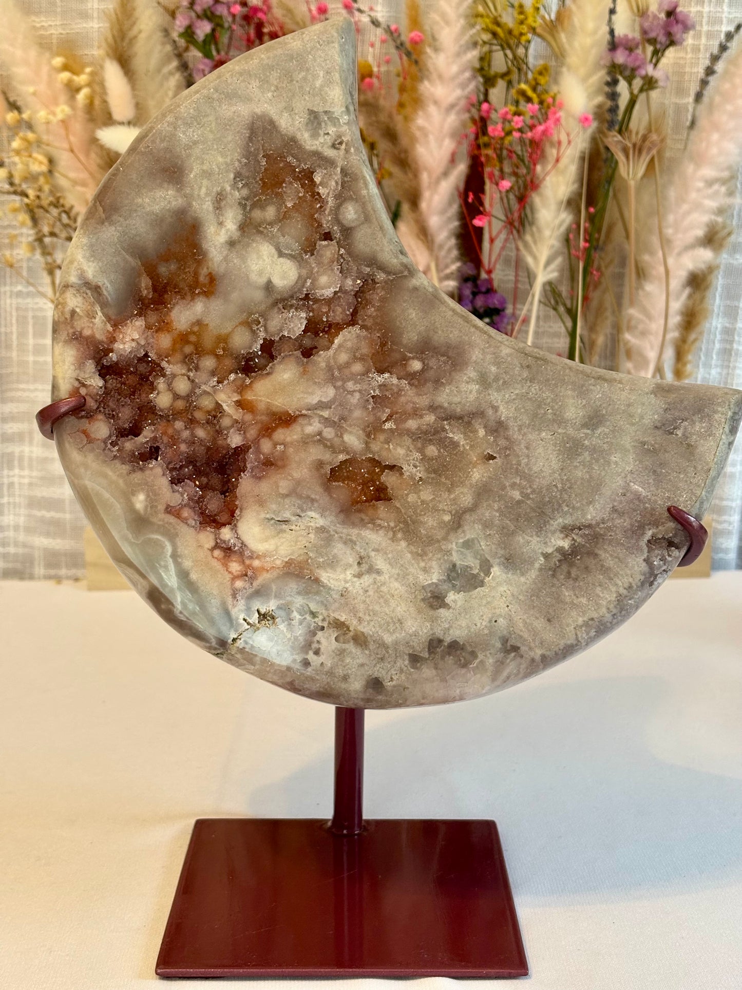 Pink amethyst with red druzy moon